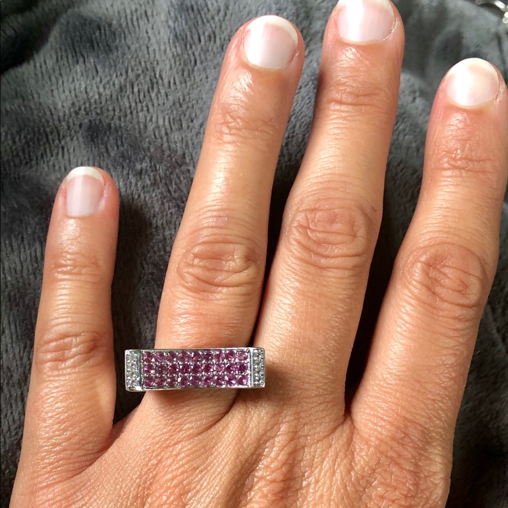 Raspberry Garnet and White Topaz Silver Ring